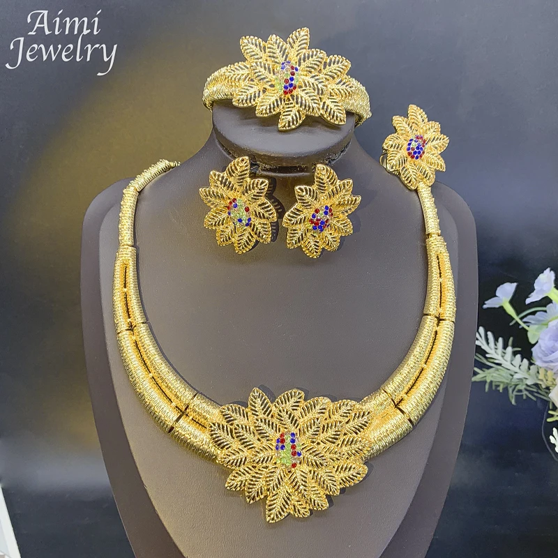 Роскошный комплект ювелирных изделий из 24-каратного золота женское ожерелье