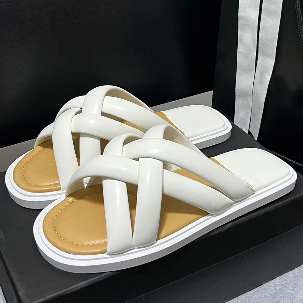 Top Quality 2023 Summer Women's Casual Open Toe Padded Genuine Leather Slides Leisure Flat Shoes Outside Slippers Summer Sandal