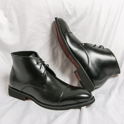 Ботинки Челси мужские с квадратным носком, классические ботинки, красная подошва, на шнуровке, черные, ручная работа