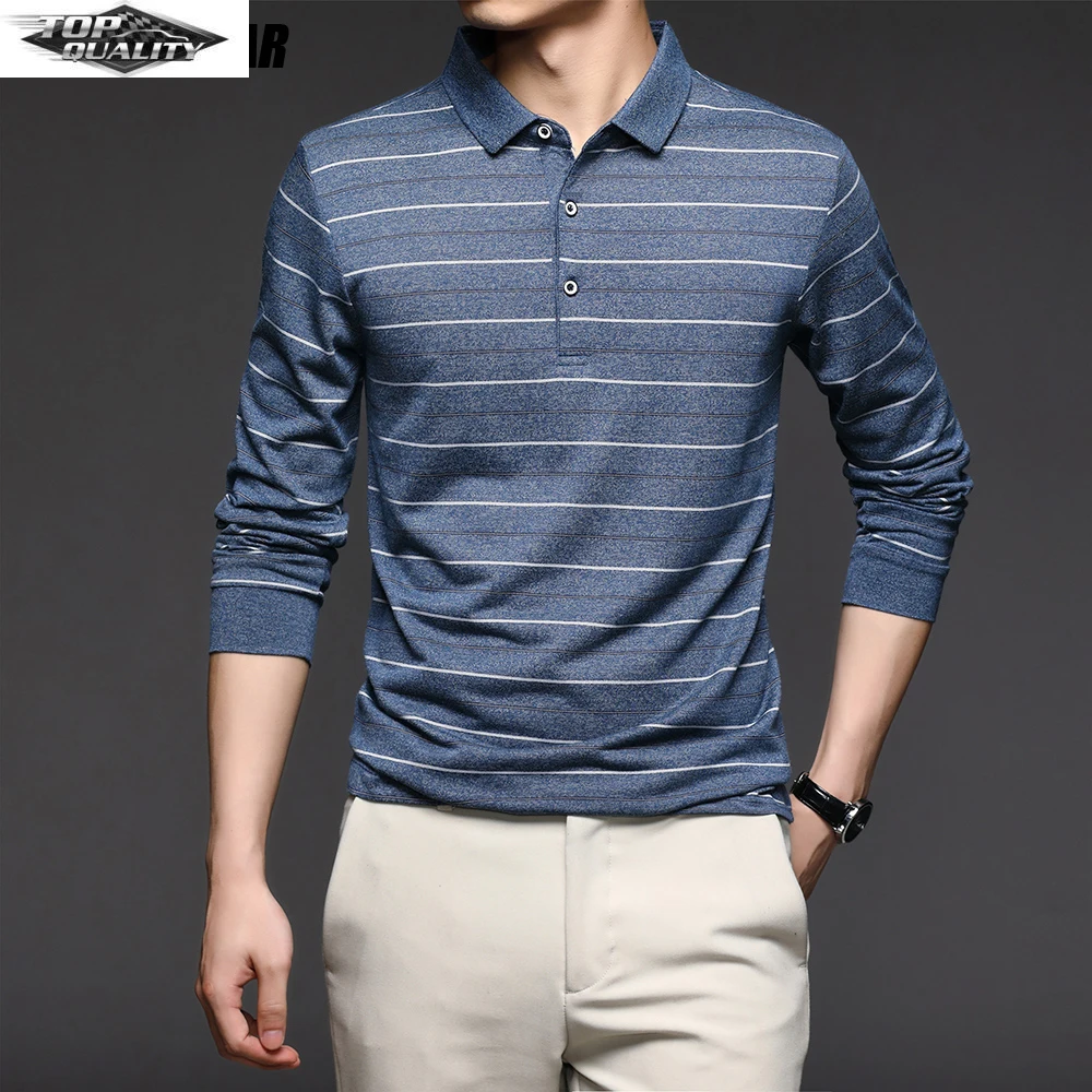 

Мужская рубашка-поло в полоску, повседневная дизайнерская рубашка-поло с длинным рукавом, 2022