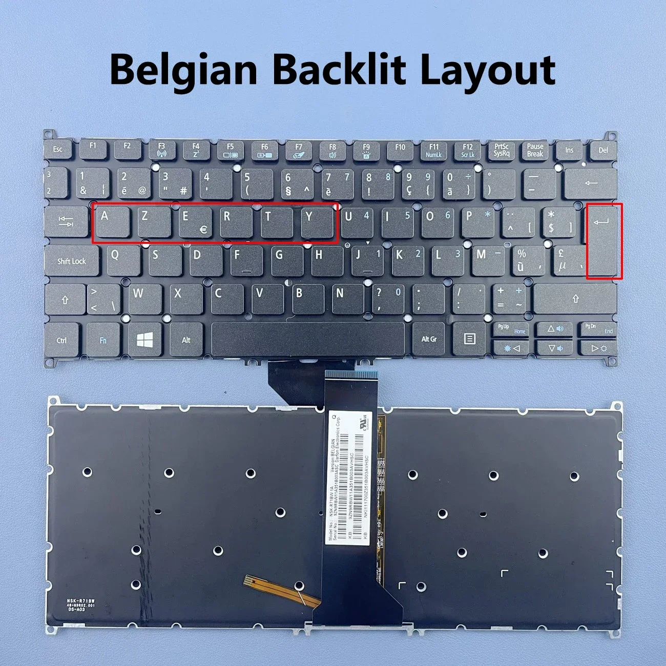Бельгийская клавиатура для ноутбука с подсветкой Azerty Acer V5-122 122P V5-132 132P V13 V3-371 E11 E3-112
