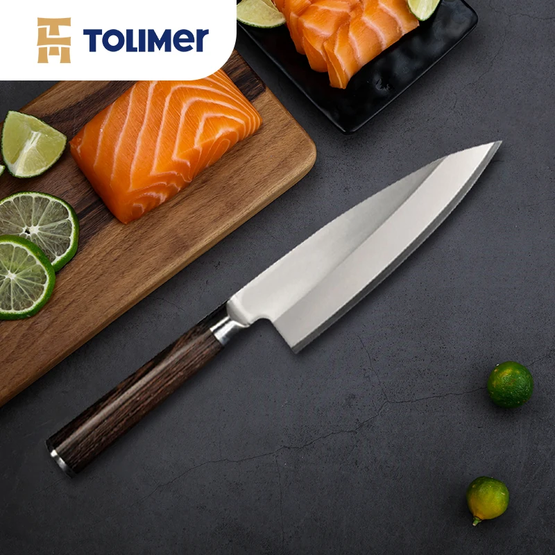 TOLIMER японский нож Деба лезвие из высокоуглеродистой стали Ручка венге