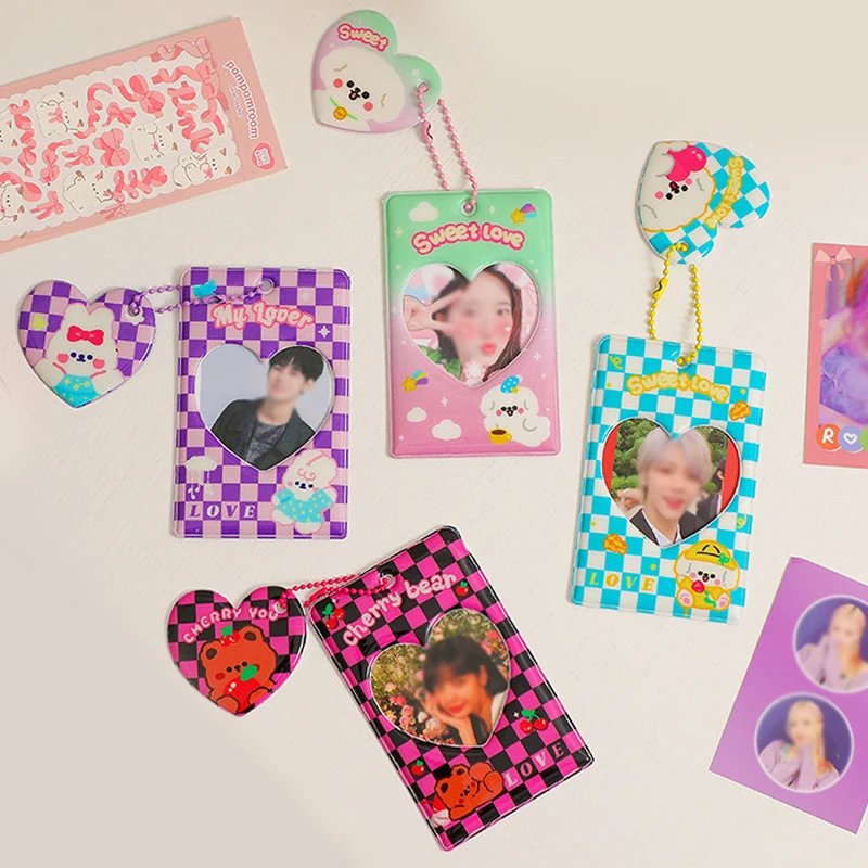 

3Inch Kawaii Pendant Card Holder Love Hollow Cartoon Photo Holder Card Protective Sleeve Photo Pocket Idol Photo Sleeves