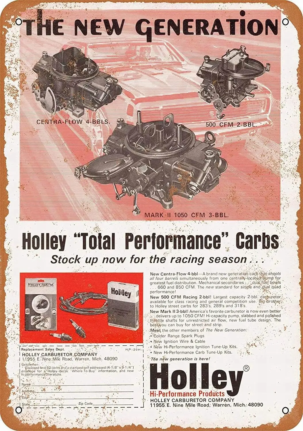 Карбюраторы высокой производительности Holley с металлическим знаком 12x8-ВИНТАЖНАЯ