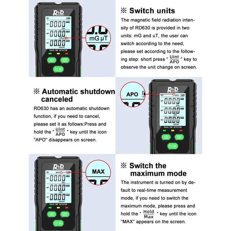 New 3-In-1 Electromagnetic Field Radiation Detector Tester EMF Meter Multifunctional Portable Radio Frequency Warn