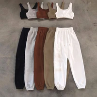 women summer casual sport fitness sleeveless tank top and trousers two piece set simple solid slim soft cotton tracksuit female
