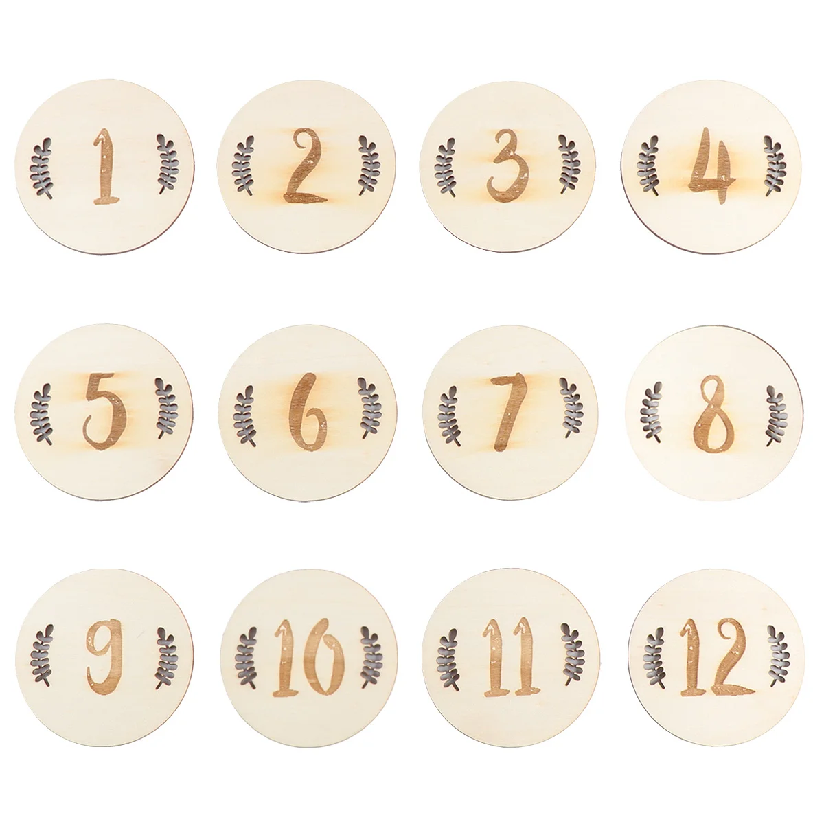 

12pcs Wooden Monthly Cards Newborn Milestone Gift Sets First Year Growth Photography ( Leaves Numbers ) For newborns