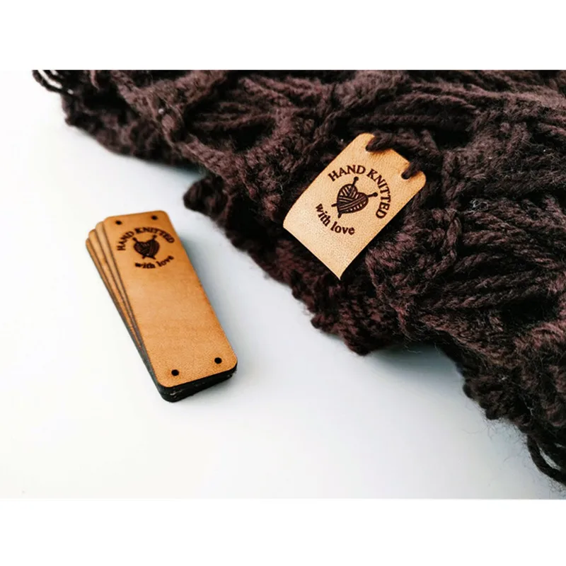 

30pcs Custom leather tags for knitted goods Handmade sewing labels personalised logo Center fold Crochet clothing hats label