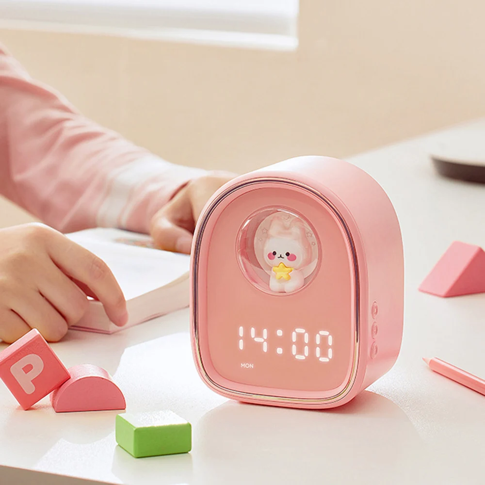 

New Space Capsule Cute Rabbit Alarm Clock For Children's Cartoon Cute Bedside Soft Light Night Light