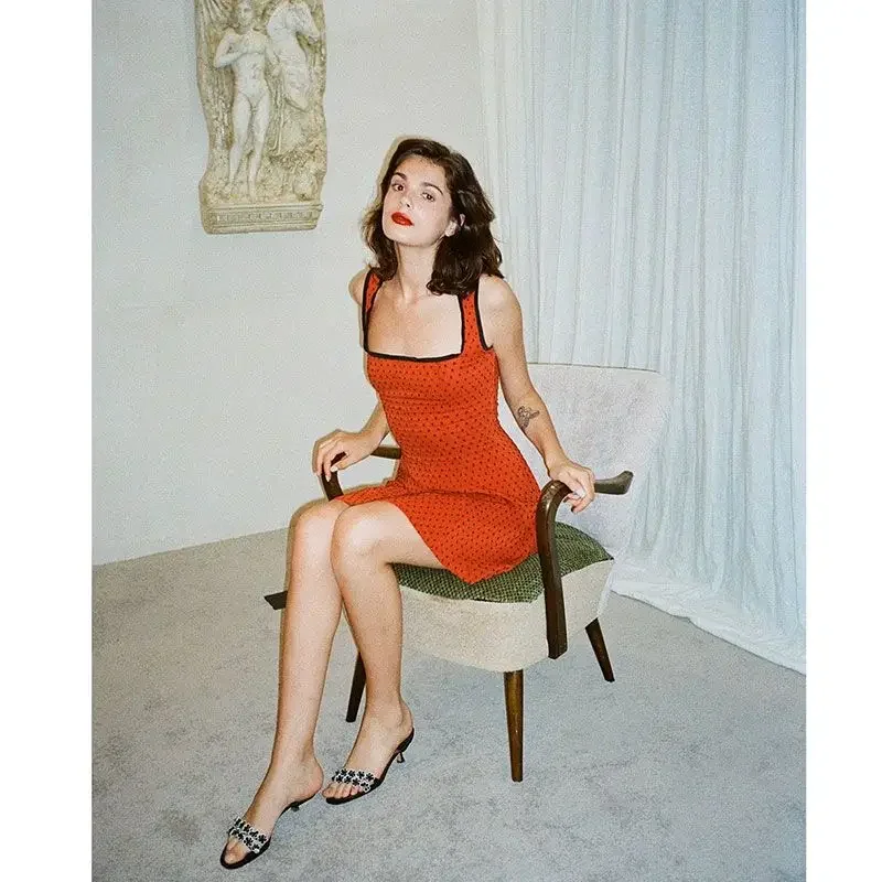 Женское винтажное платье в горошек Красное Облегающее Платье-трапеция во