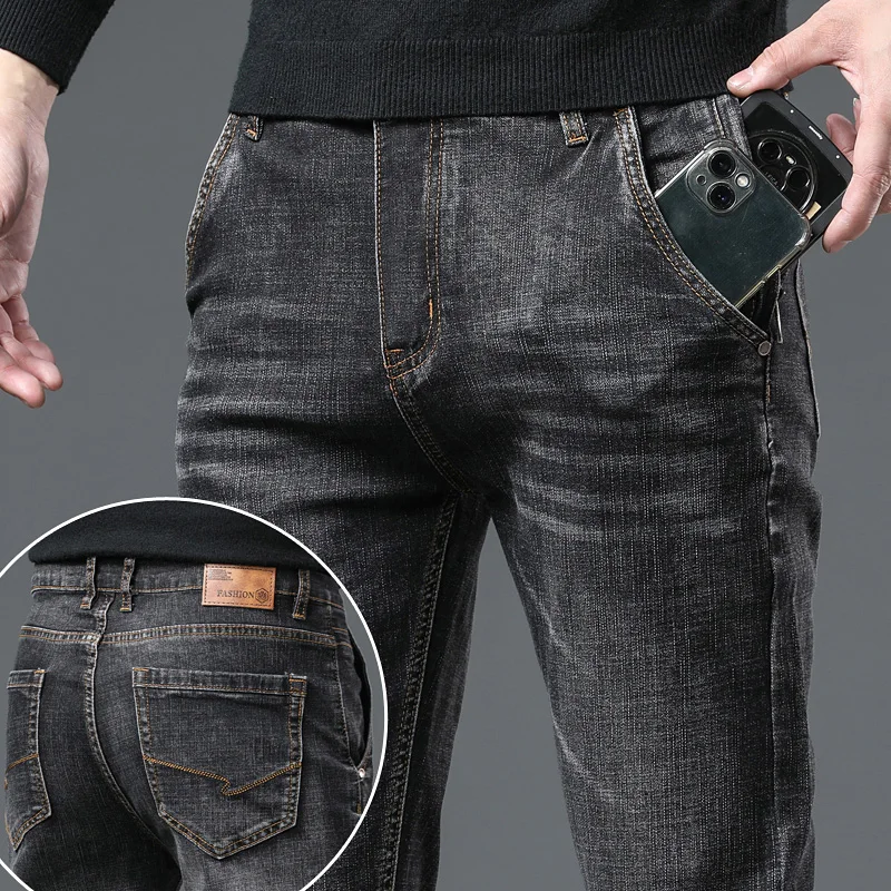 Джинсы мужские Стрейчевые прямые уютные брендовые классические брюки в стиле