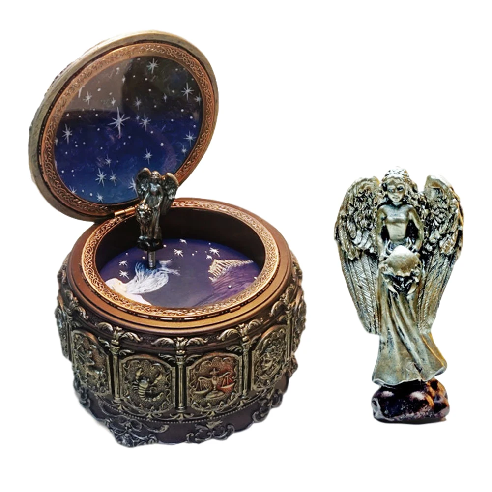 

Resin 12 Christmas Valentine's Day Antique Home Decor Retro Style Gifts Music Box Round Desktop Ornament Birthday