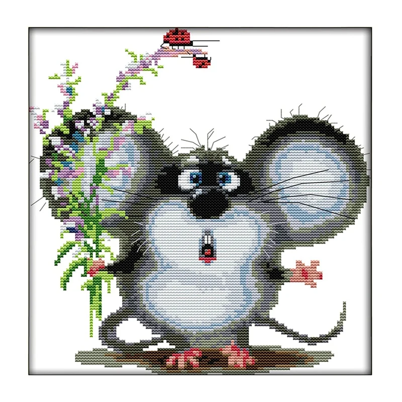 

Cross Stitch Kits Stamped Embroidery Starter Kits for Beginners DIY 11CT 3 Strands-Big-Eared Mouse 14.2 x 15.4 Inch