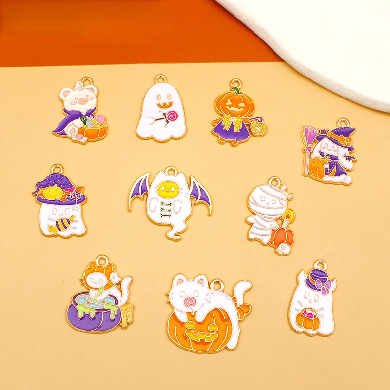 

10pcs Cartoon Animation Charm Magic Halloween Pumpkin Ghost Enamel Charms Pendant DIY Keychain Earring Necklace Jewelry Making