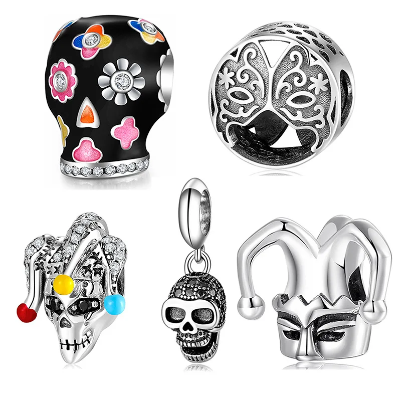 

925 Sterling Silver Beads for Fine Jewelry Making Halloween Skull Clown Beading Bracelet Necklace DIY Accessories Pendants