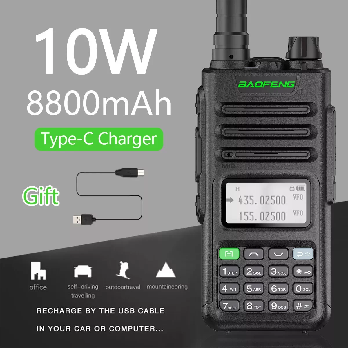 

UV-13 PRO рация Высокая мощность 999 каналов двухдиапазонный UHF VHF радиопередатчик Type-C зарядное устройство