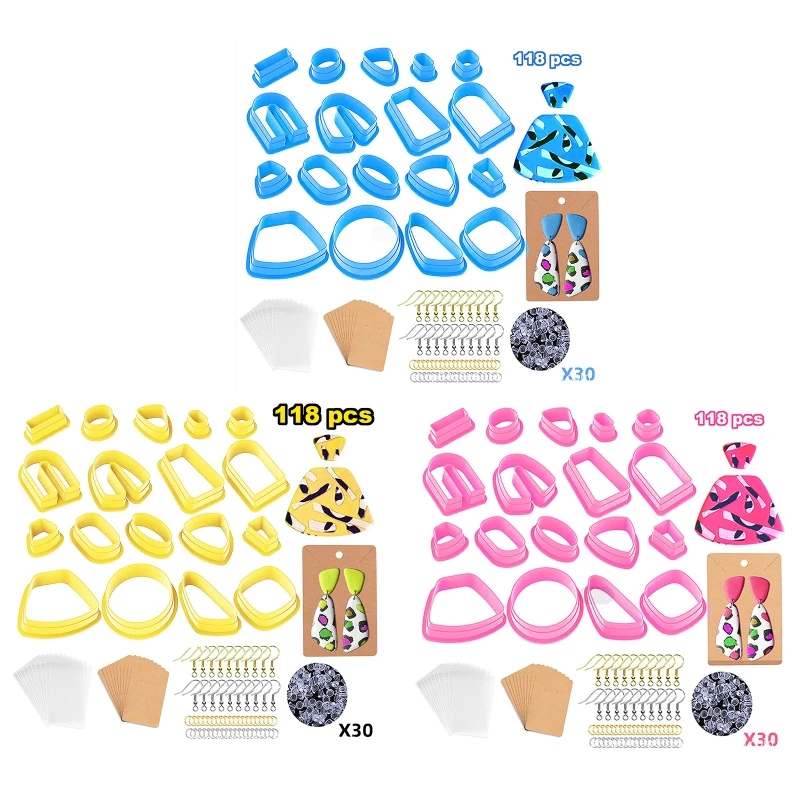 

Plastic Earring Cutter 118 Pcs Polymer Clay Cutters 18Shapes Clay Cutter N0HE