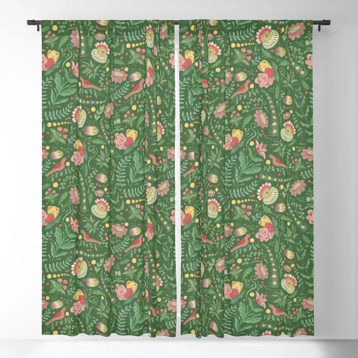 

Swedish Floral - Green Blackout Curtains 3D Print Window Curtains For Bedroom Living Room Decor Window Treatments