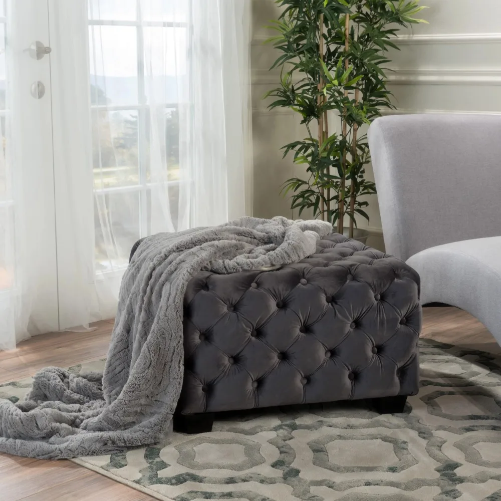 

Noble House James Square Velvet Ottoman, Grey