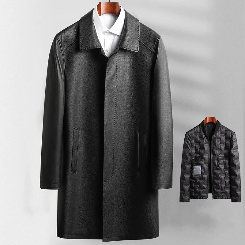 

Genuine men's leather jacket, trench coat with thick lining and 100%cow hide