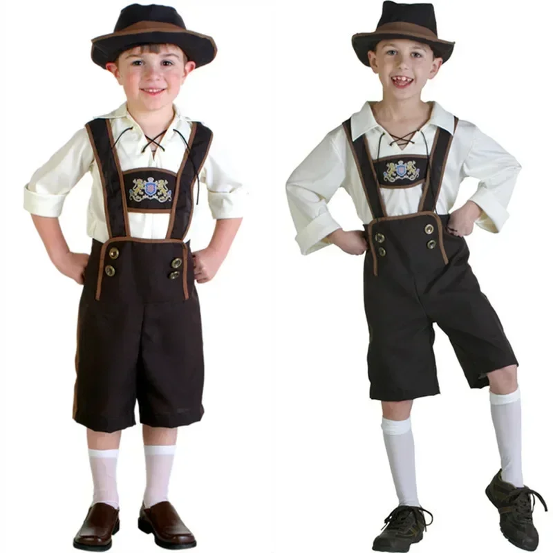 Фото Детский костюм Октоберфеста Lederhosen, наряд для мальчиков, немецкий баварский традиционный пивной комбинезон для косплея, детский праздничный наряд №2
