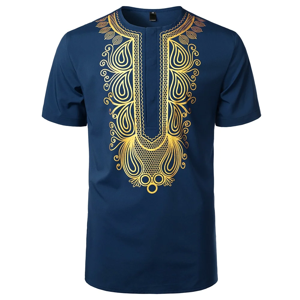 

Модная мужская футболка в африканском стиле с золотым тиснением, 3D печать, Повседневная Свободная футболка с коротким рукавом, камуфляжный Топ