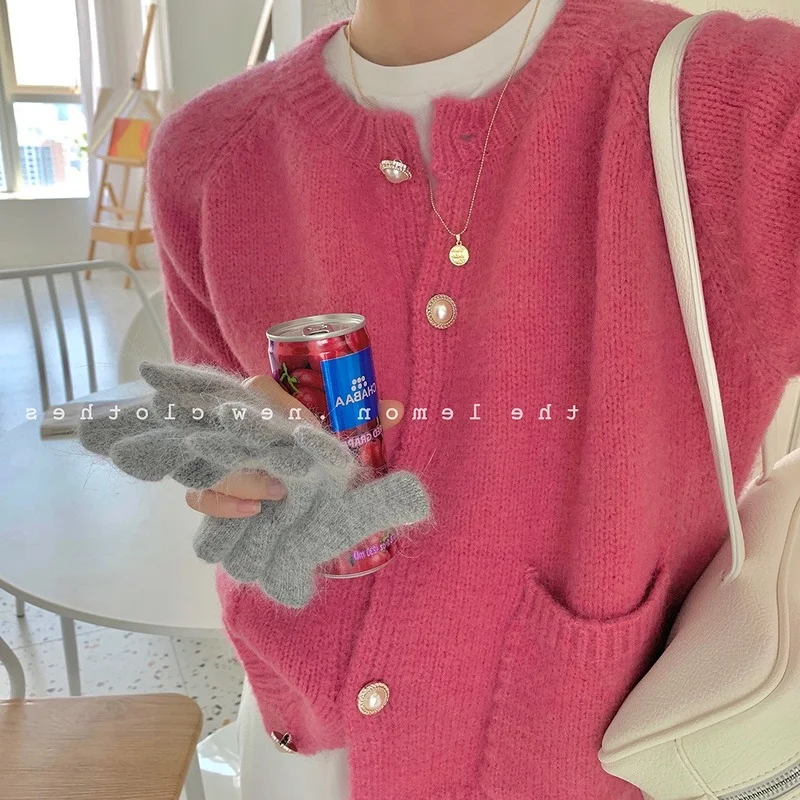 

2022 Autumn Winter Loose O-Neck Internet Celebrity Red Sweater Cardigan Coat Women's Short Fashion Knitted Cardigan Pull Femme