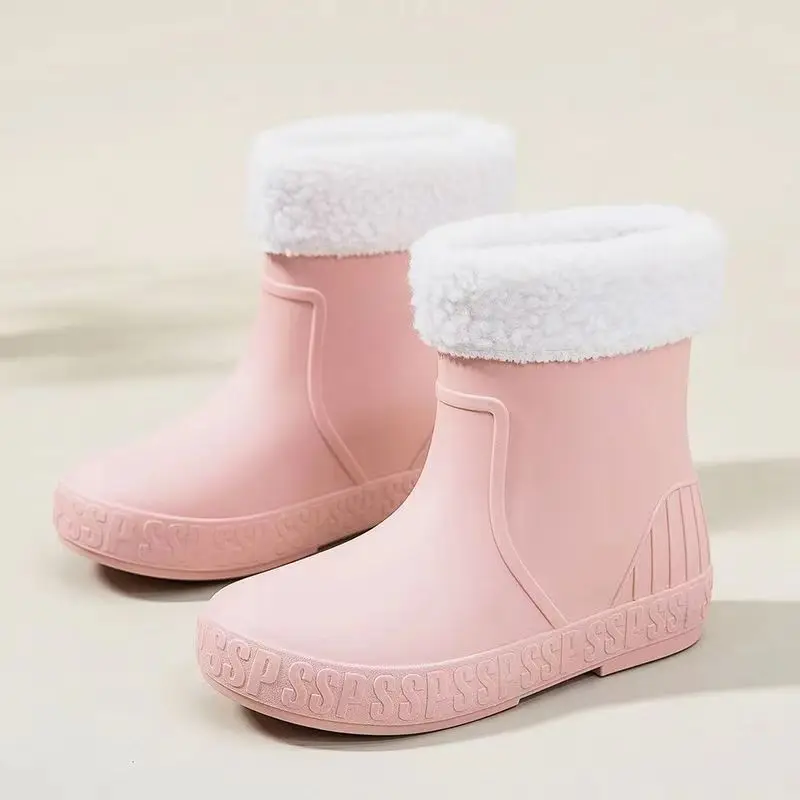 

Women's Autumn Winter Rain Boos Short Tube Removable Plush Rain Shoe Wearable Rain Shoe Two Sunny Weather Shoe Pastoral Overshoe