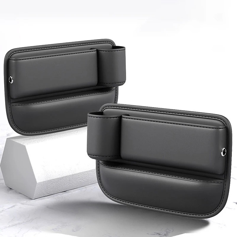 Premium Car Seat Gap Organizer Textured Pu Leather Front Storage Bag with Cup Holder Auto Center Console Crevice Filler |