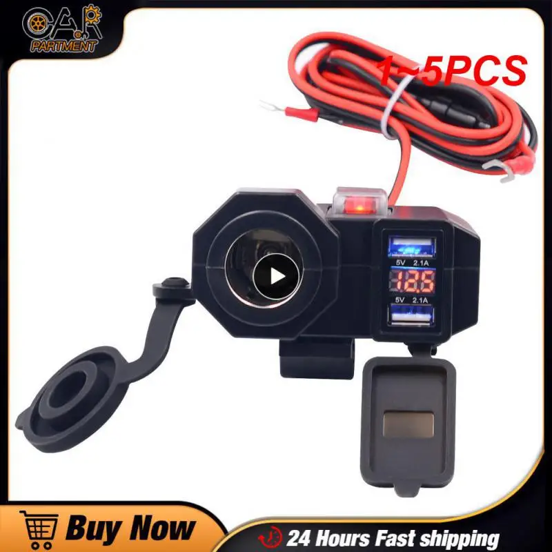 

1~5PCS 2.1A Adapter Power Supply Dual USB Port Cigarette Lighter Socket Digital Display Motorcycle Handlebar Phone Charger