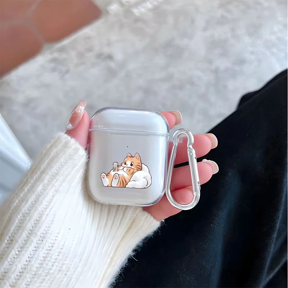 Фото Прозрачный чехол для наушников с рисунком ленивого оранжевого кота для AirPods Pro 3/Pro 2/Pro, чехол для наушников AirPods 1/2/3/4, защитный чехол из ТПУ №4