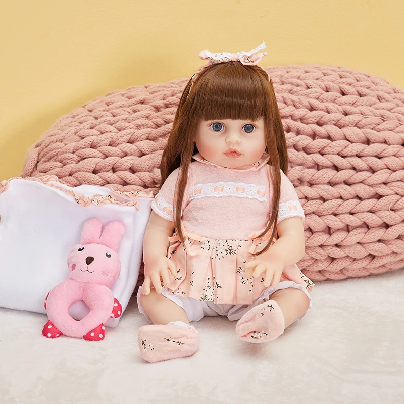 

55CM Full Silicone Body Reborn Baby Girl Dolls Curly Hair Lifelike Toddler Babies Bath Doll Toys Kids Birthday Present