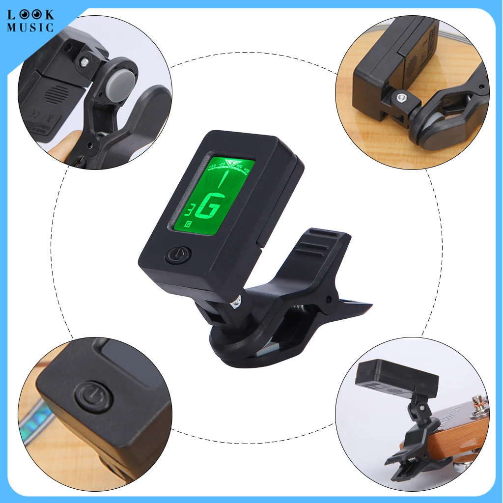 

Цифровой хроматический гитарный тюнер с клипсой, Электрический тюнер, ЖК-экран, световой тюнер для акустической и электрической гитары, бас...