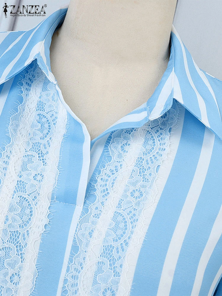 ZANZEA женские кружевные швы модное платье макси с воротником лацканами осень 2024