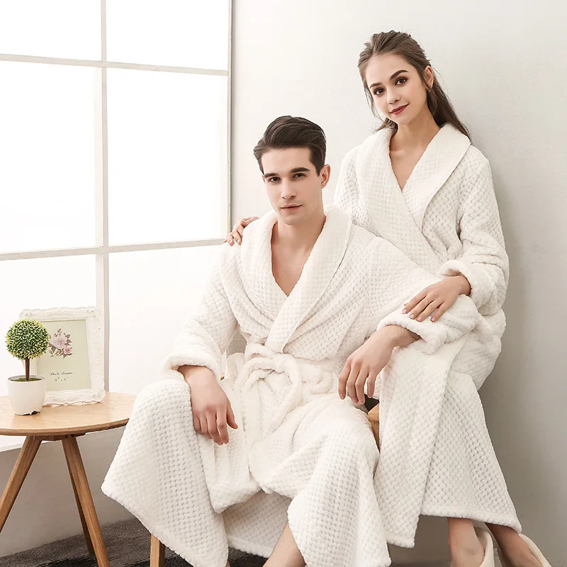 Winter Bathrobe For Couple Men's bathrobe Flannel Thick Robe Long Sleeve Soft Warm Sleeping Clothing Homewear Nightgowns