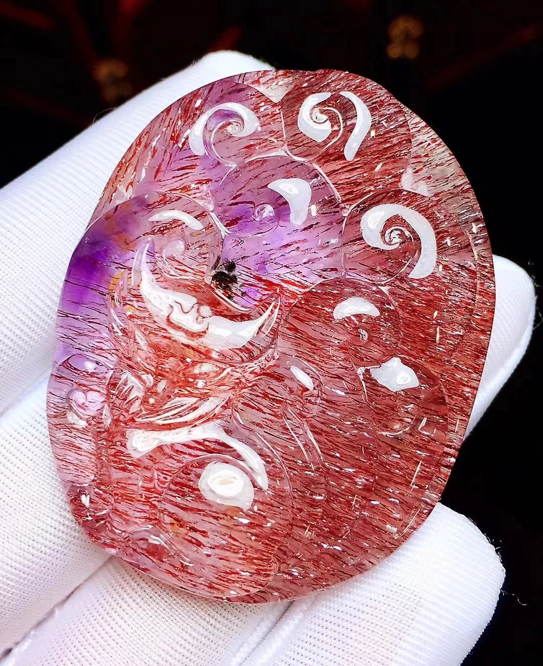 

Genuine Natural Red Super Seven 7 Lepidocrocite Pendant Fox Carved 48*38*9mm Rutilated Quartz Women Men Necklace AAAAAAA