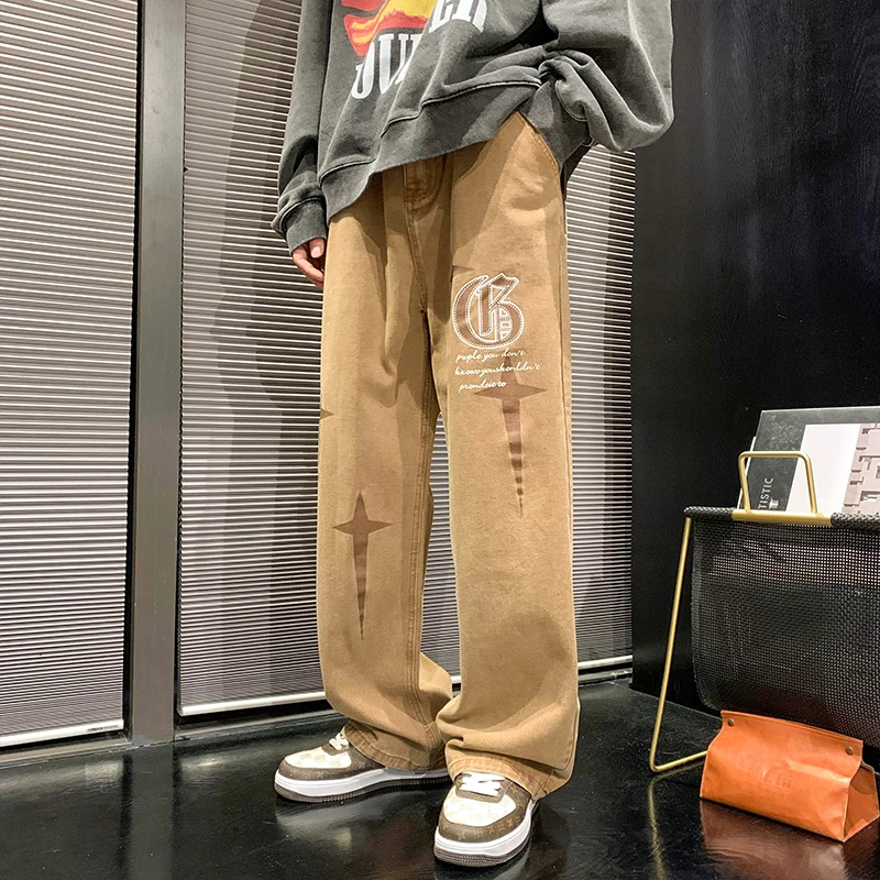 New Men's Retro Jeans Neutral Wide Leg Denim Trousers Loose Straight Men Jeans Man Jeans Pants for Boy Casual Baggy Hip Hop 2022