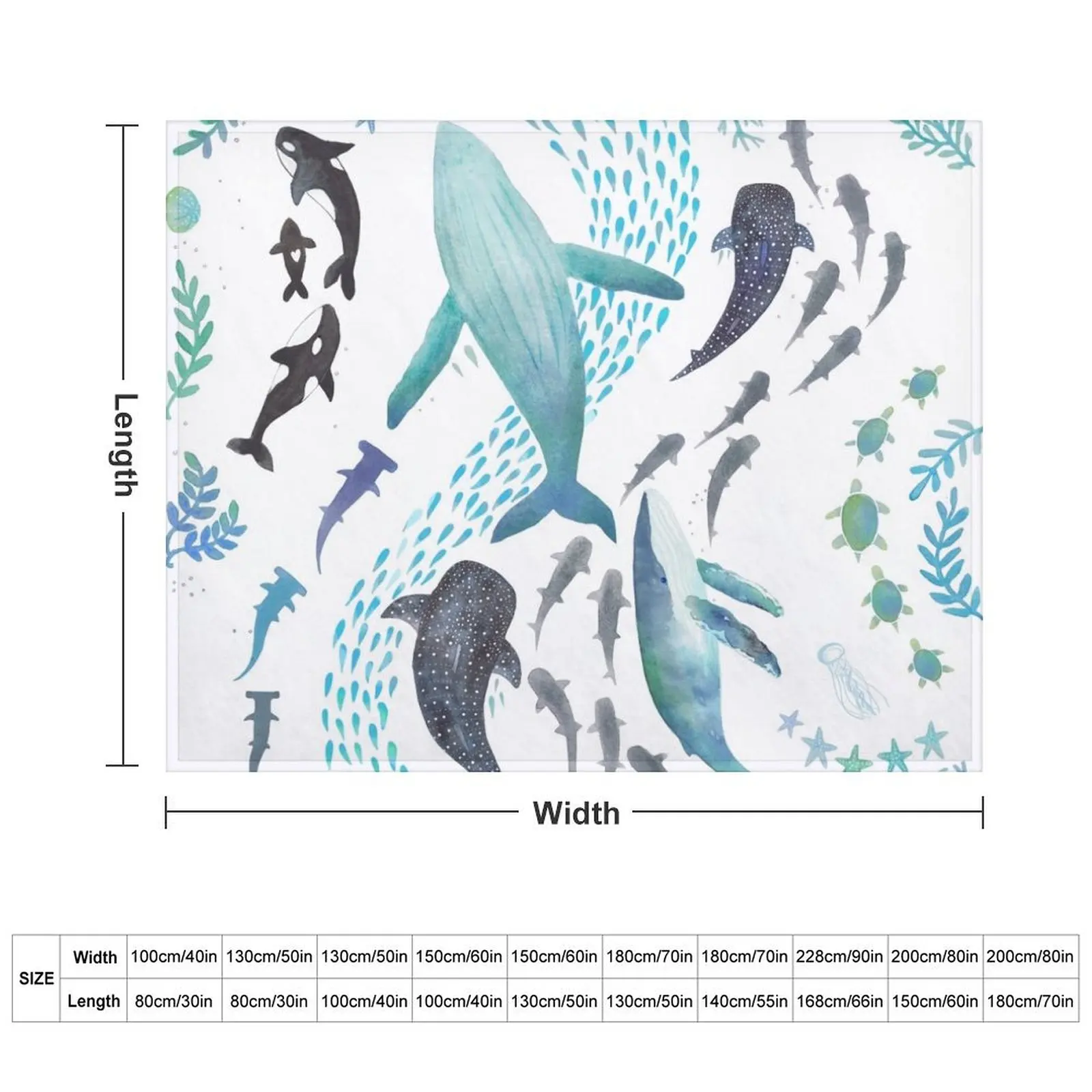 Декоративные одеяла с принтом Акулы горбатые киты Оркас и черепахи декоративные