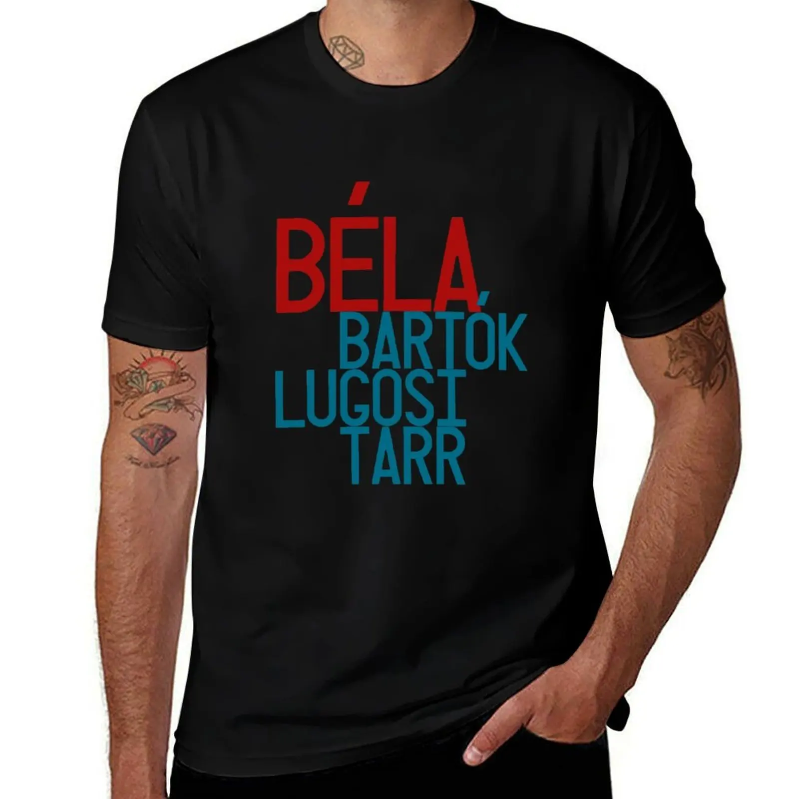 Фото Футболка с принтом The Three Belas: Барток, Лугози, Тарр, летняя футболка с короткими рукавами №1