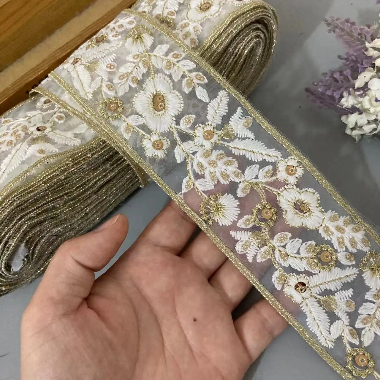 1-метровый цветок шириной 5 см марлевая винтажная кружевная отделка по краям