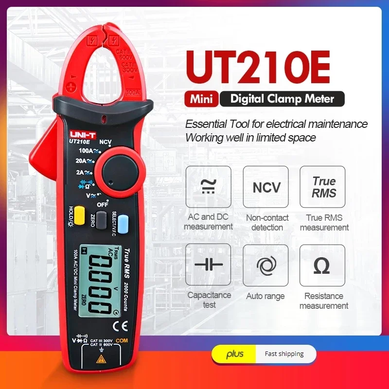 UNI-T UT210E Mini Clamp Meter Digital True RMS AC/DC Current Voltage Tester VFC Capacitance Non Contact Multimeter Clamp