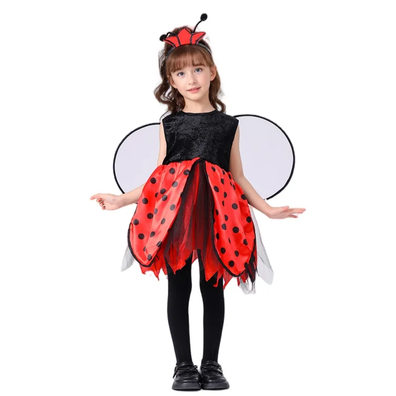 Фото 2025 New Fashion Animal Costume for Girls Sleeveless Round Neck Dress + Wing + Headband Bee Ladybug Outfit 4T-10T №3
