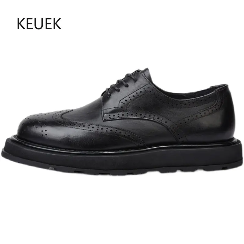 

Мужские туфли-Броги из натуральной кожи, на толстой подошве