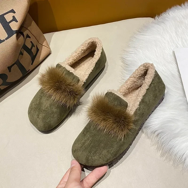 Женские меховые лоферы на плоской подошве Повседневные Удобные туфли с