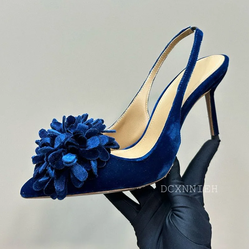 Вельветовые туфли-лодочки на тонком высоком каблуке для подиума женские