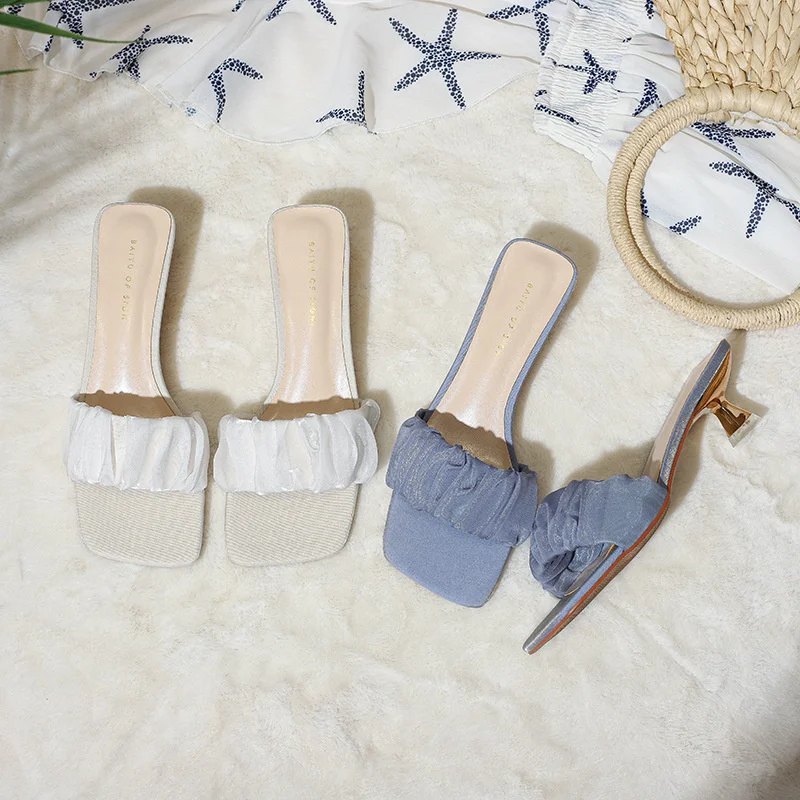 

Шлепанцы женские на тонком каблуке, мягкие сандалии-слайдеры из искусственной кожи, модные удобные повседневные пикантные тапочки с открытым носком, лето 2023