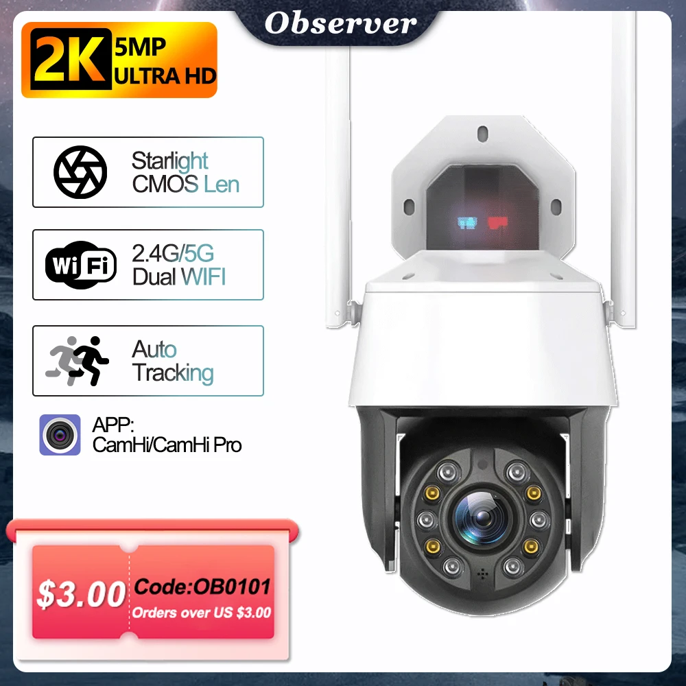 

5MP, 5G, Wifi Survalance Camera, Outdoor, 2K UHD, 30x Optical Zoom, Starlight Night Vision, IP Camera, Smart Home, Security-Protection, автоматическое слежение, CamHi