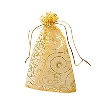 organza bag mesh storage bag gold drawstring gift bags party wedding goodie packing festival favor present bags drawable bags