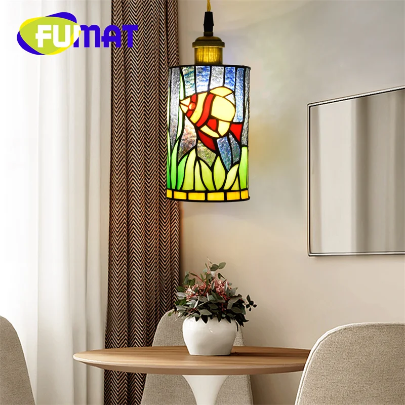 

FUMAT Tiffany stained glass European Vintage style ceiling light Art Deco Restaurant bar Study Bedroom balcony chandelier