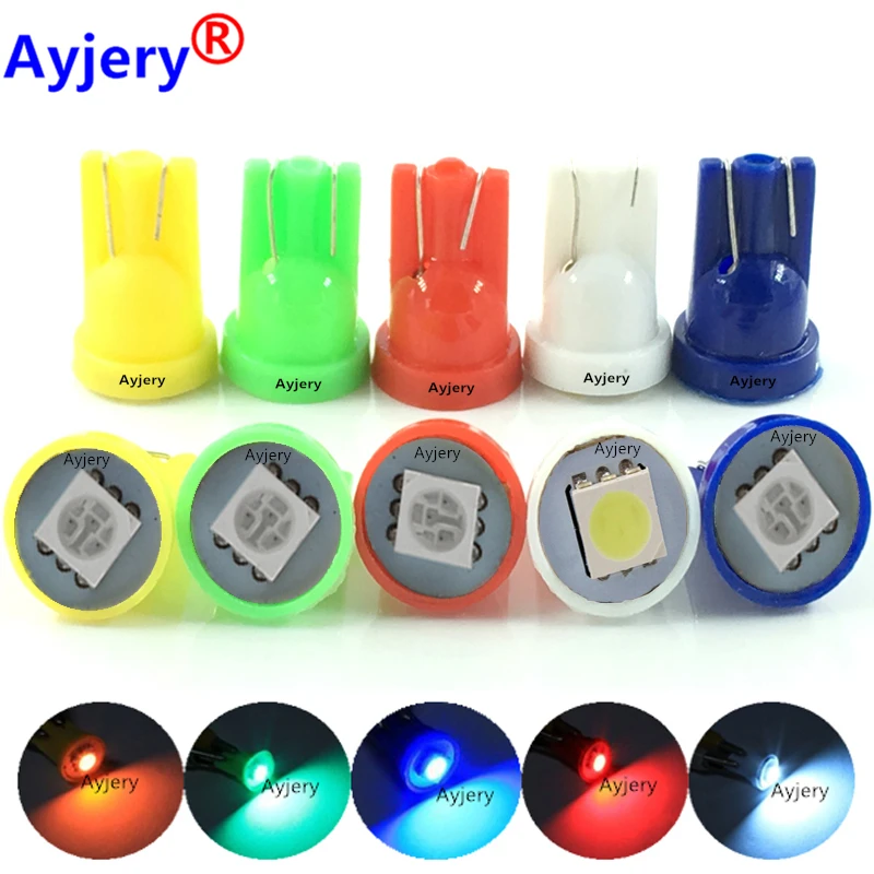 

AYJERY 500pcs 12V DC T10 5050 1 SMD 5050 1 LED 194 168 W5W Car Side Wedge Tail Reading Light Lamp Car Indicate Auto Bulb